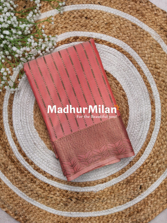 RUBY TUSSER SILK SAREE DUSTY PINK GREY