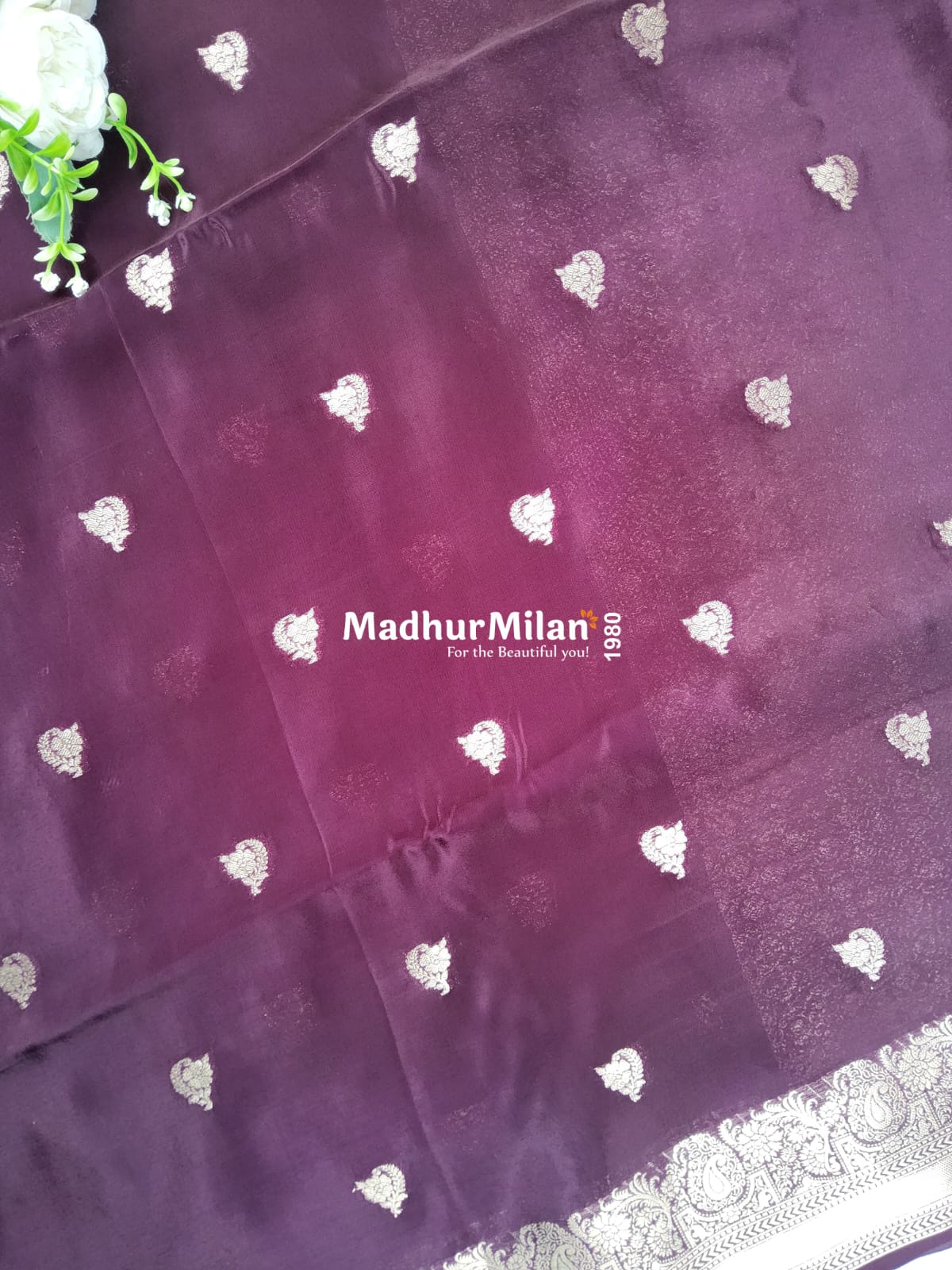 BANARASI BUTTA RUSSIAN CREPE SAREE WINE