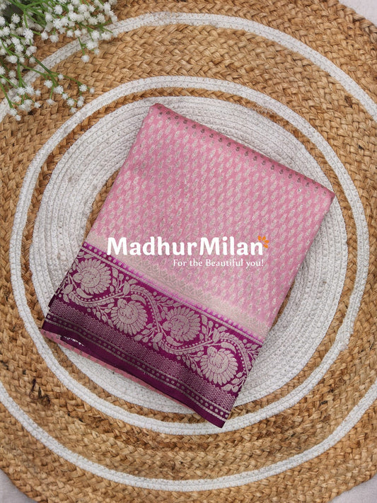 BANARASI SEMI GEORGETTE SAREE ROSE PINK PURPLE