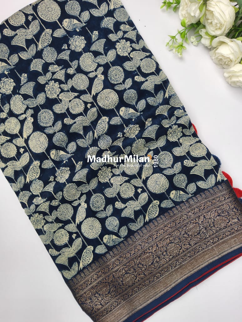 BLUELOOM CHANDERI SAREE BLUE