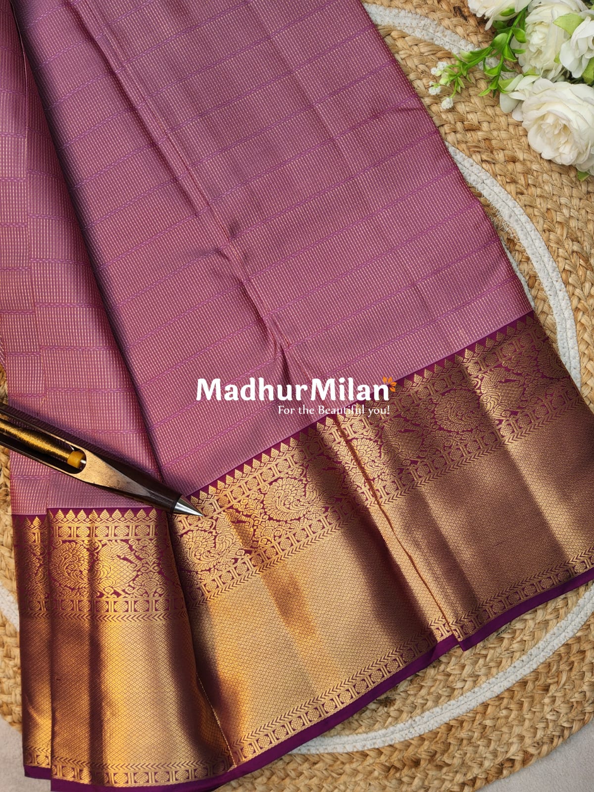 KANCHI STRIPES BUTTA BORDER SAREE PINK MAGENTA