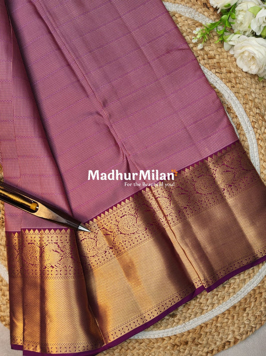 KANCHI STRIPES BUTTA BORDER SAREE PINK MAGENTA