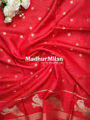 PEACOCK BORDER BANARASI SAREE RED