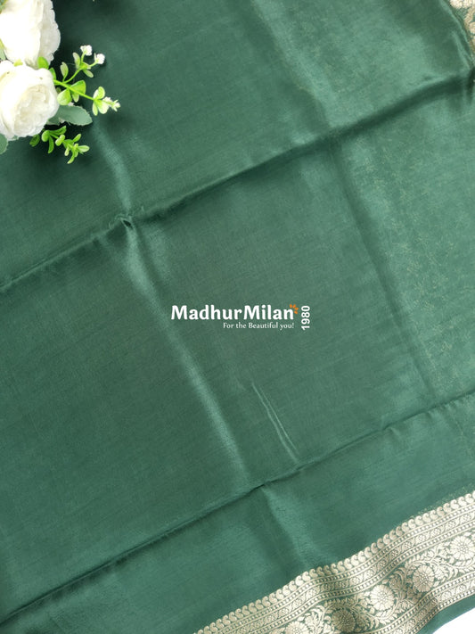 MAYA BANARASI RUSSIAN CREPE SAREE GREEN