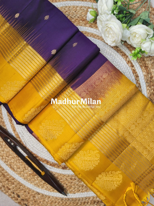 BUTTA STRIPES BORDER SOFT SILK SAREE PURPLE YELLOW