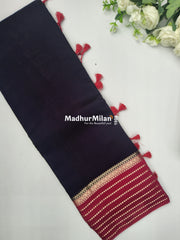 8 LINE BORDER ASSAM SILK SAREE BLACK PINK