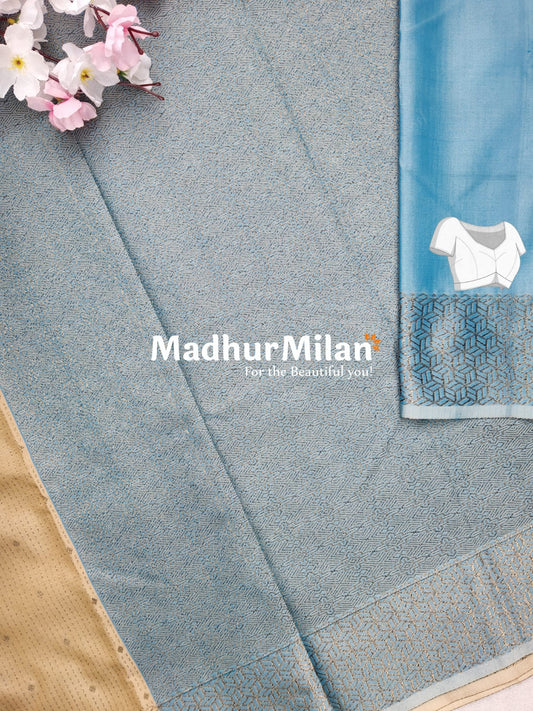 RUBY TUSSER SILK SAREE DUSTY TUSSER BLUE