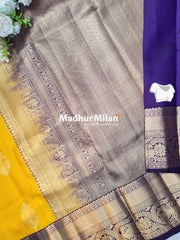 KANCHI BUTTA BORDER SAREE YELLOW PURPLE