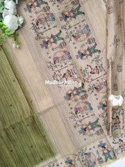 PIN STRIPES DIGITAL SEMI TUSSER SAREE MEHNDI