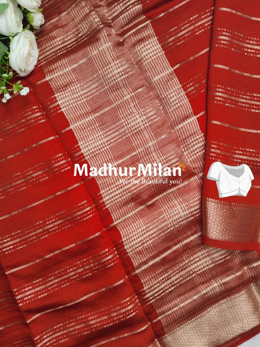ASSAM SILK STRIPES SAREE RED