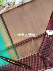CHECKS BORDER SOFT SILK SAREE SEA GREEN BROWN
