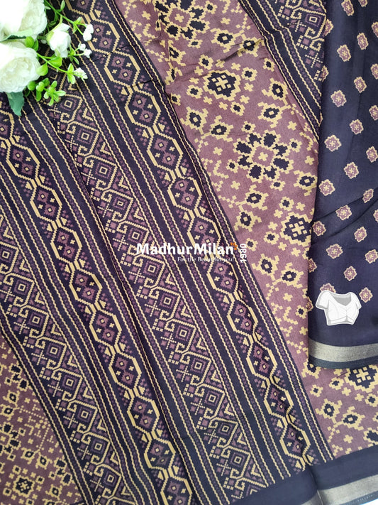 BAGRU PRINT KAJU SILK SAREE BROWN