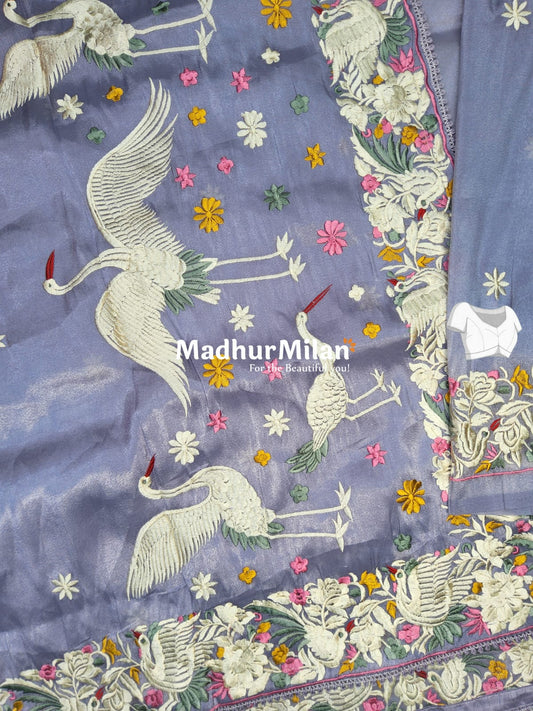 EMBROIDERY BORDER TISSUE ORGANZA SAREE DUSTY LAVENDER