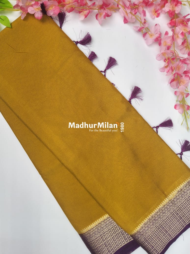 SEMI CREPE SILK SAREE GOLD PURPLE