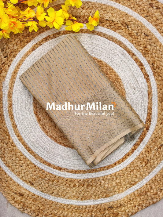RUBY TUSSER SILK SAREE DUSTY GOLD PURPLE