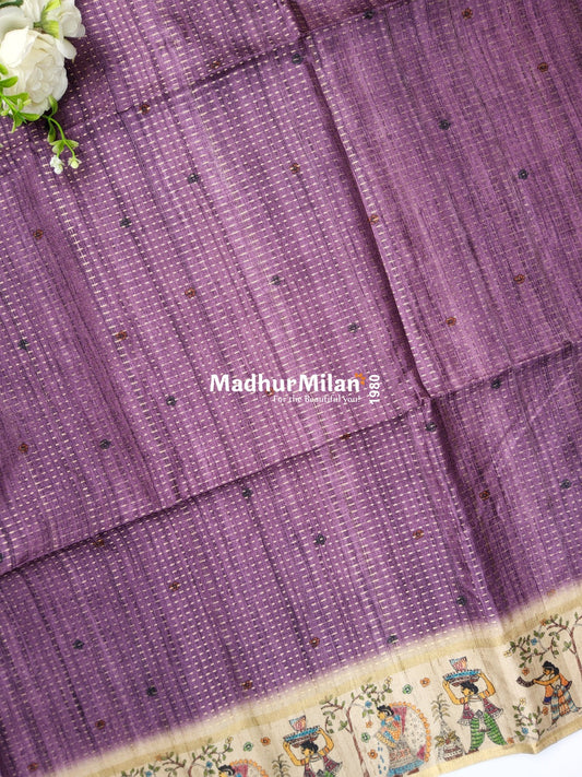 PIN STRIPES DIGITAL SEMI TUSSER SAREE PURPLE