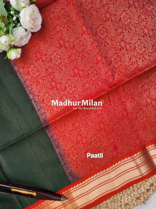 LINES BODY BORDER PATTLY SOFT SILK SAREE DEEP GREEN PEACH