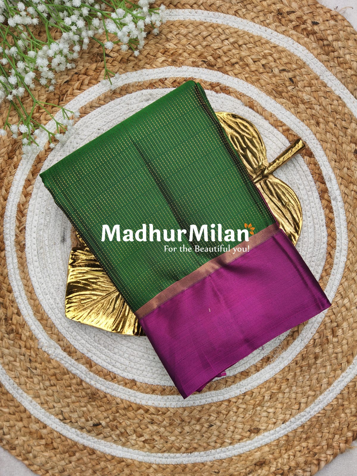 KANCHI PIN STRIPES PLAIN BOEDER GREEN MAGENTA