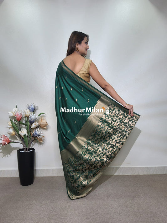 TULSI MALAI SILK SAREE DARK GREEN