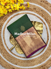 KORVAI TISSUE CHECKS BUTTA BORDER SAREE GREEN PURPLE