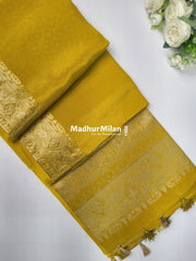 MAYA BANARASI RUSSIAN CREPE SAREE LEMON YELLOW