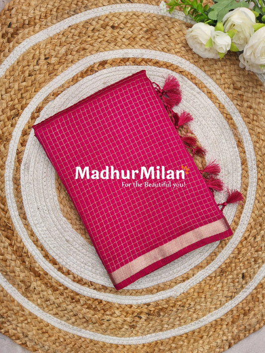 ASSAM SILK MINI CHECKS SAREE PINK