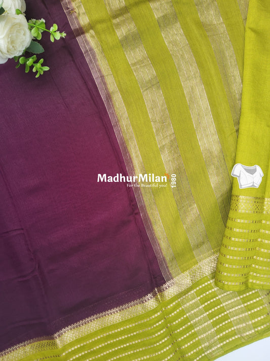 8 LINE BORDER ASSAM SILK SAREE WINE GREEN