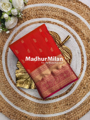 MULTY STRIPES BUTTI BORDER SAREE ORANGE PINK