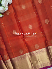 KORVAI TISSUE CHECKS BUTTA BORDER SAREE ORANGE PINK