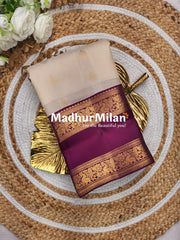 KORVAI STRIPES BUTTA BENTEX BORDER SAREE CREAM WINE