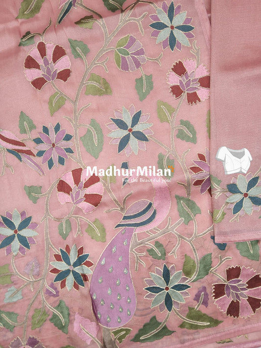 ARI EMBROIDERY WORK TISSUE ORGANZA SAREE DUSTY PEACH
