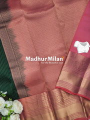 KORVAI STRIPES 8 INCH BORDER SAREE GREEN PINK