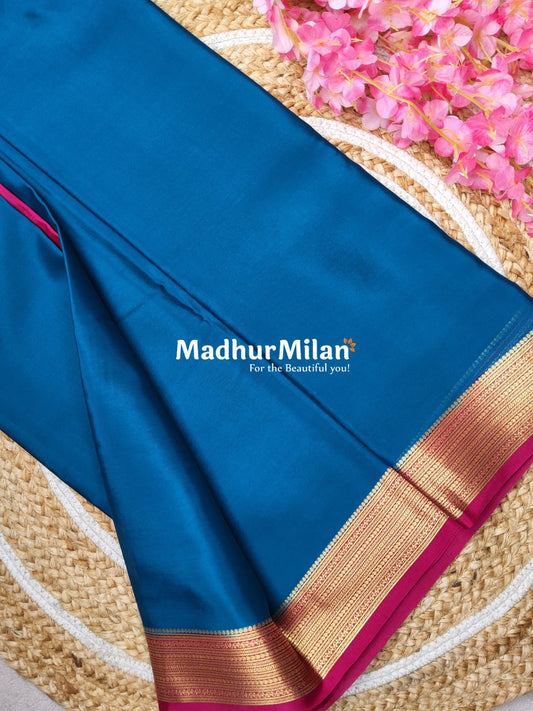 JARI BORDER 3 INCH PURE CREPE SILK SAREE DEEP RAMA PINK