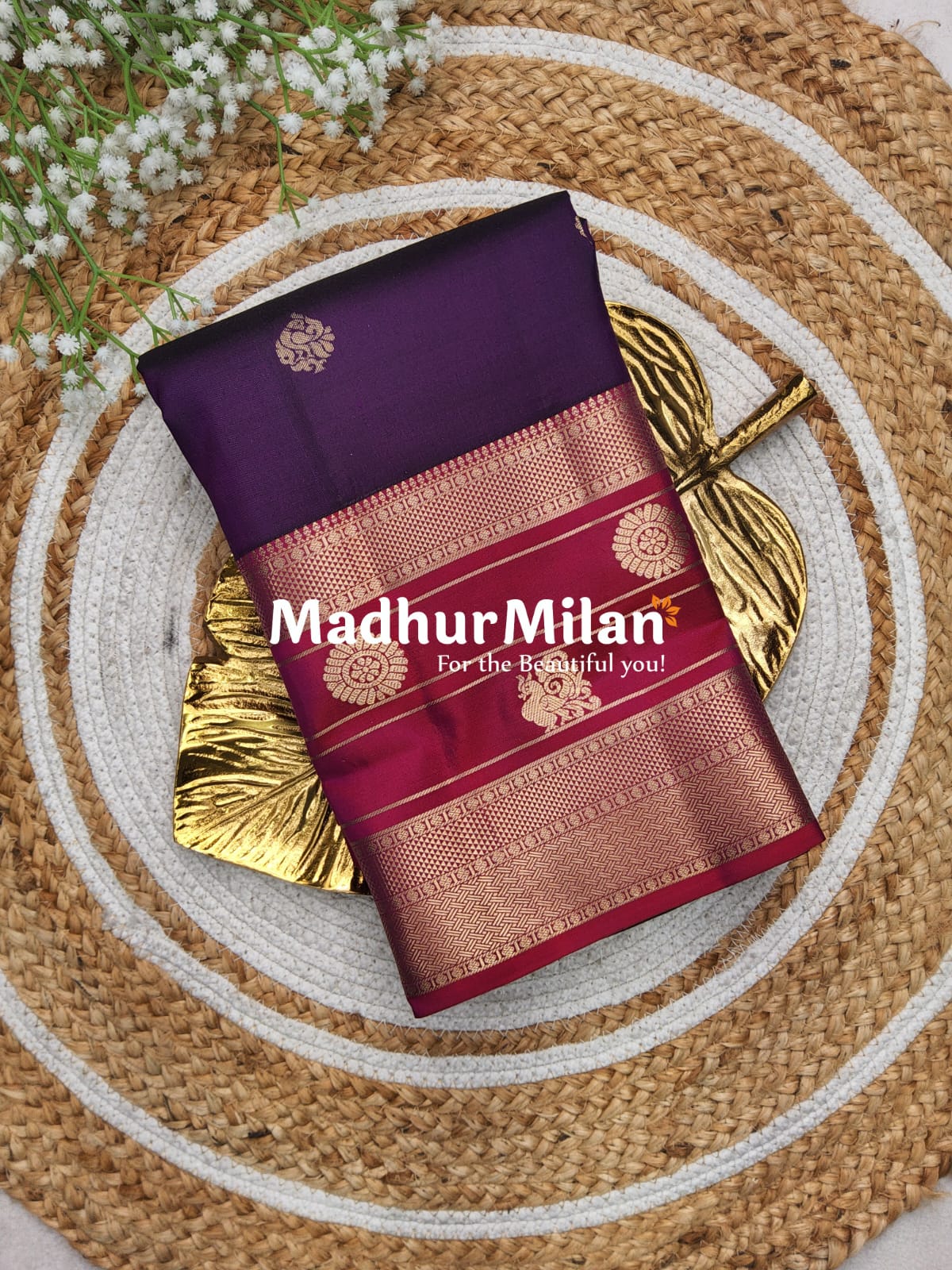 KANCHI BUTTA BENTEX BORDER SAREE PURPLE PINK