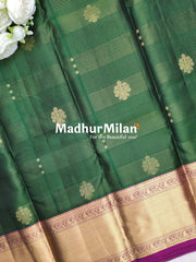 KORVAI TISSUE CHECKS BUTTA BORDER SAREE GREEN PURPLE