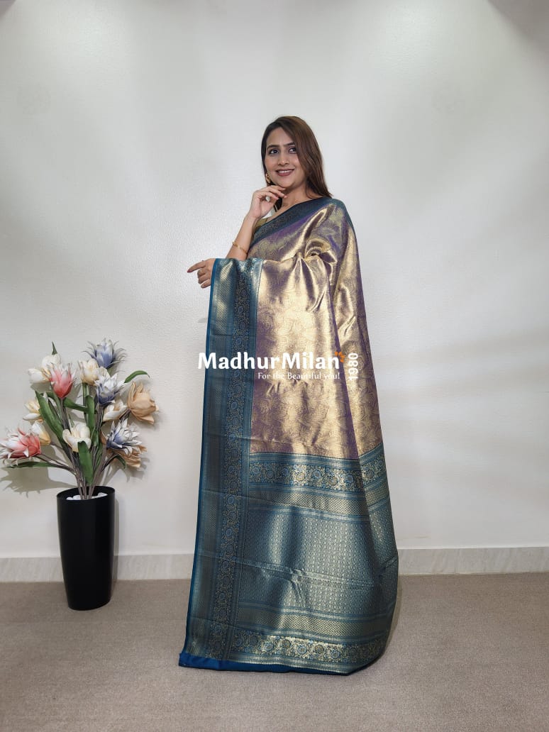 INDRA TISSUE SILK SAREE DUSTY PURPLE RAMA