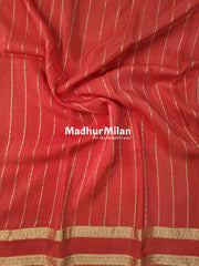 MAYRA BANARASI CREPE BENTEX BORDER GOLD JARI SAREE RICH RED