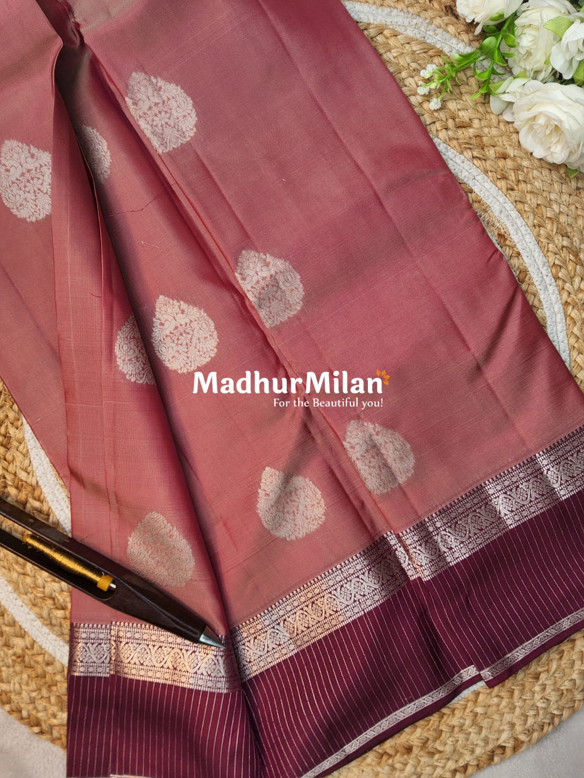 KANCHI BUTTA BENTEX BORDER SAREE ONION MAROON