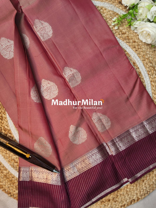 KANCHI BUTTA BENTEX BORDER SAREE ONION MAROON