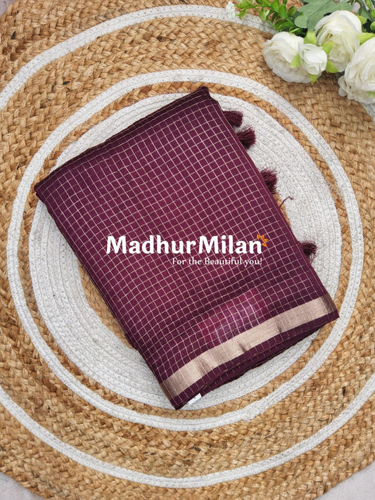 ASSAM SILK MINI CHECKS SAREE WINE