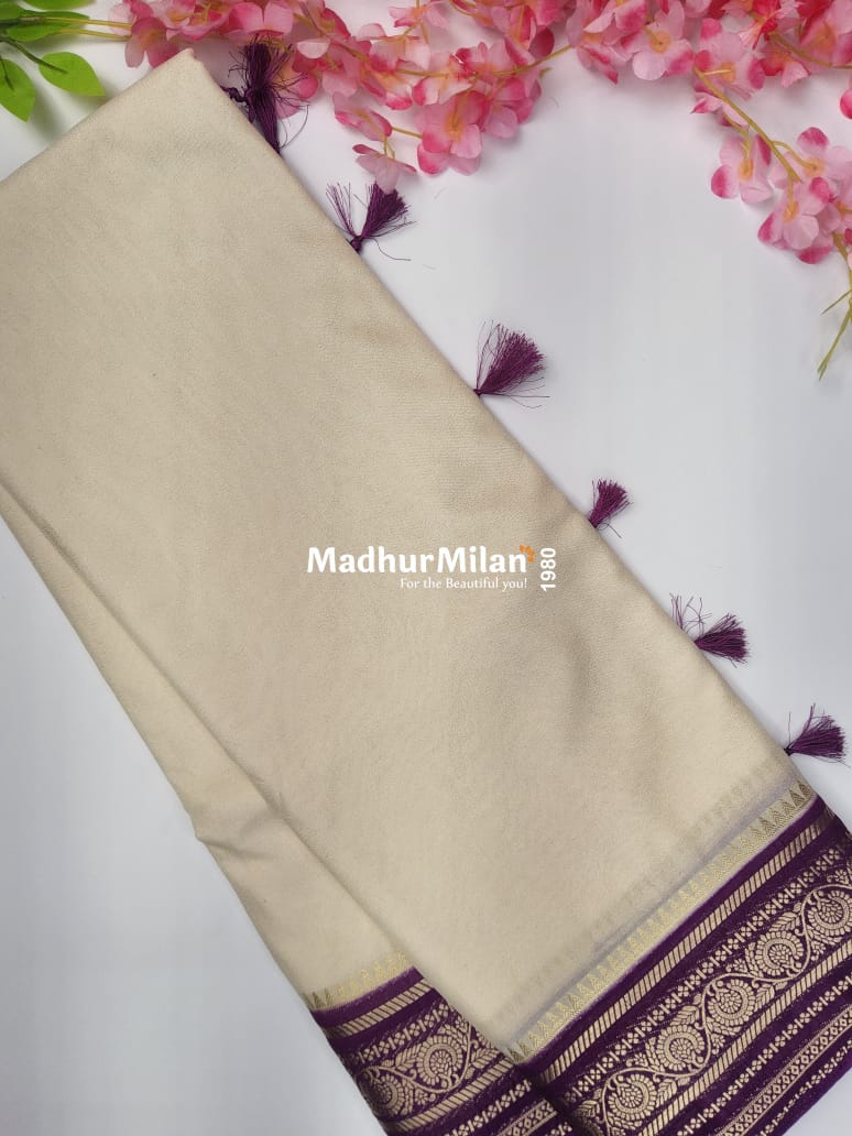 SEMI CREPE SILK SAREE CREAM PURPLE