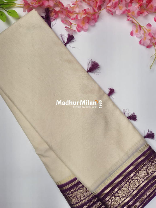 SEMI CREPE SILK SAREE CREAM PURPLE