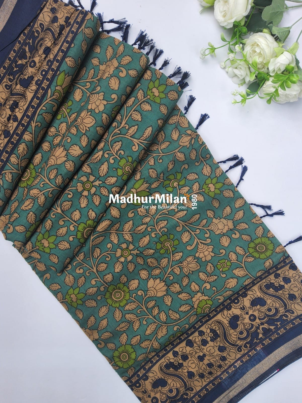 KALAMKARI PRINT KAJU SILK SAREE RAMA