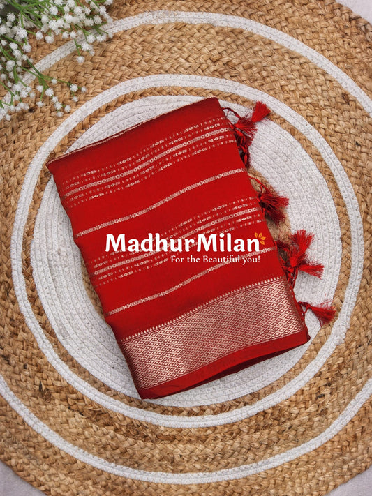 ASSAM SILK STRIPES SAREE RED