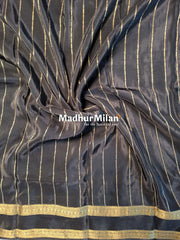 MAYRA BANARASI CREPE BENTEX BORDER GOLD JARI SAREE RICH BLACK
