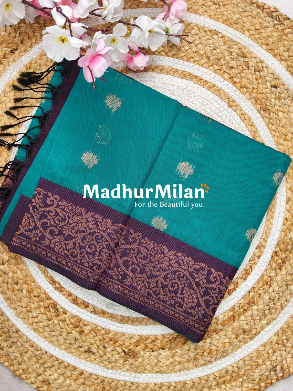 KOVAI SILK COTTON SAREE TEAL WINE BORDER