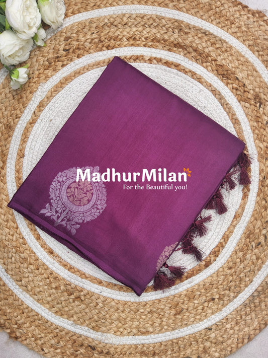 LEAF BUTTA BORDER BANARASI SAREE WINE