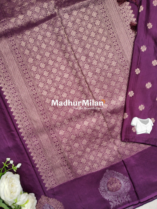 LEAF BUTTA BORDER BANARASI SAREE WINE
