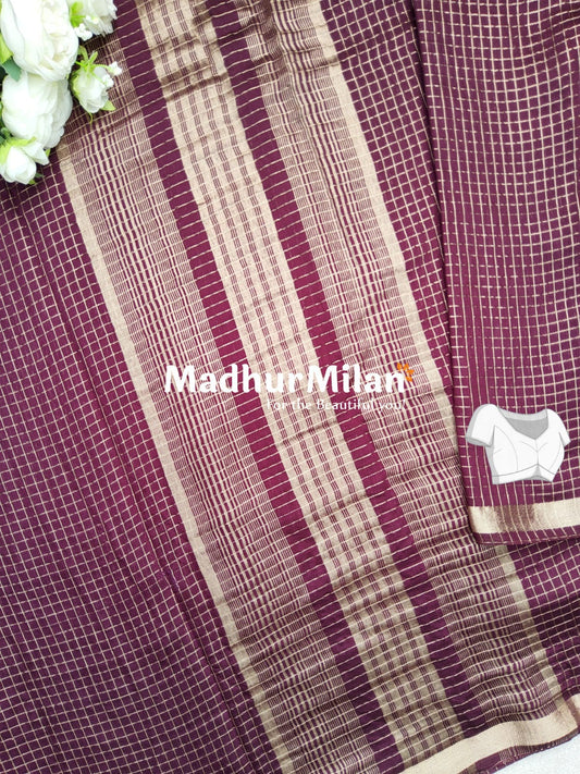 ASSAM SILK MINI CHECKS SAREE WINE