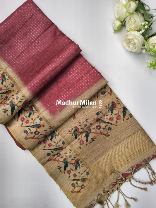 PIN STRIPES DIGITAL SEMI TUSSER SAREE ONION